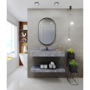 Bancada Em Porcelanato Para Banheiro 100Cm Com Cuba Darabas Agardi Grafite