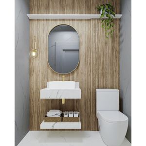 Prateleira Em Porcelanato Para Banheiro 60Cm Darabas Agardi Branco