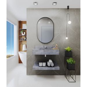 Bancada Em Porcelanato Para Banheiro 80Cm Com Cuba Darabas Agardi Grafite