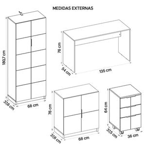 Kit Conjunto Escritório 10 Peças Cubic Branco Caemmun