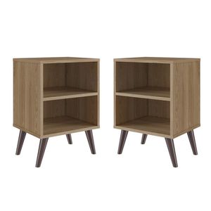 Conjunto 2 Mesas De Cabeceiras Com Prateleira E Nichos Oak
