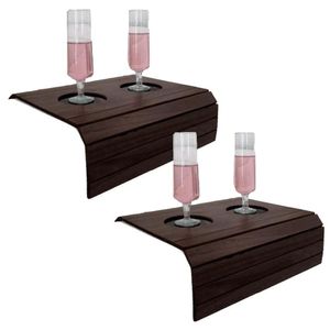 Kit 02 Esteiras Bandeja Com Porta Copos Para Sofá Tabaco