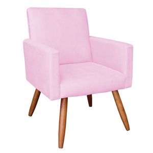 Poltrona Nina Suede Rosa Bebê Pés Palito Castanho Drossi