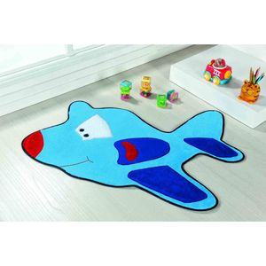 Tapete Premium Baby Avião 98cm x 68cm Azul Turquesa