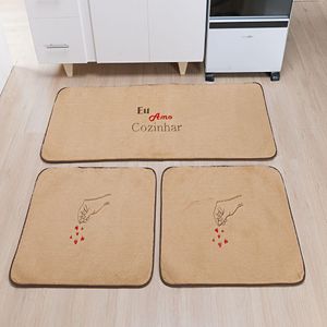 Kit Tapetes Cozinha Premium Amo Cozinhar Bege Guga Tapetes