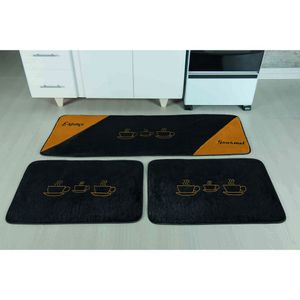 Kit Tapetes de Cozinha Premium Xícara Preto Guga Tapetes