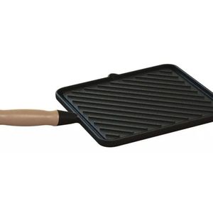 Bifeteira Chapa Quadrada Estriada Ferro Fundido 26x26Cm
