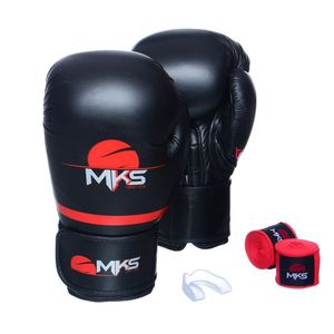 Kit Luva Boxe Champions Bandagem e Bucal 12 Oz Mks Combat