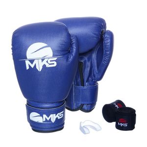 Kit Luva 14 Oz Azul c/ Bandagem Preta e Bucal Mks Combat