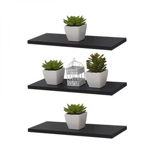 Kit 3 Prateleiras 40 X 20cm Preta Suporte Invisível