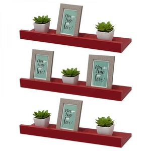 Kit 3 Prateleiras Porta Quadros 50X15cm Vermelha Invisível