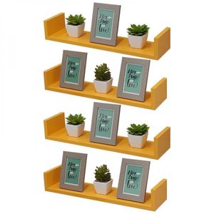 Kit 4 Prateleiras U 60 X 10cm Amarela Suporte Invisível