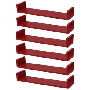 Kit 6 Prateleiras U 50 X 20cm Vermelha Suporte Invisível