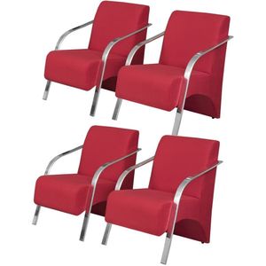Kit 4 Poltronas 1 Lugar Sevilha Braço Pé Alumínio Vermelho