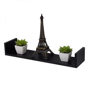 Prateleira em U 90X20cm Preta com Suporte Invisível