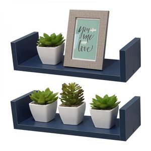 Kit 2 Prateleiras em U 50X25cm Azul com Suporte Invisível