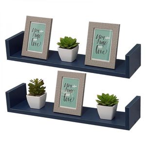 Kit 2 Prateleiras em U 90X20cm Azul com Suporte Invisível