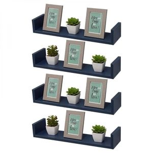 Kit 4 Prateleiras em U 50X20cm Azul com Suporte Invisível