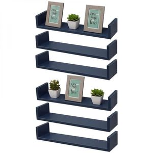 Kit 6 Prateleiras em U 50X10cm Azul com Suporte Invisível