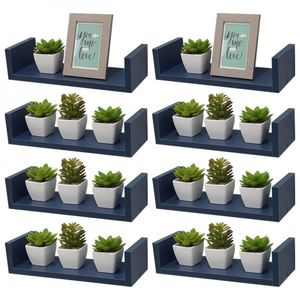Kit 8 Prateleiras em U 60X10cm Azul com Suporte Invisível