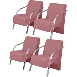 Kit 4 Poltronas 1 Lugar Sevilha Braço Pé Alumínio Suede Rosa