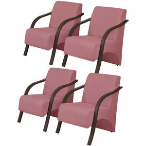 Kit 4 Poltronas 1 Lugar Sevilha Braço Pé Madeira Suede Rosa