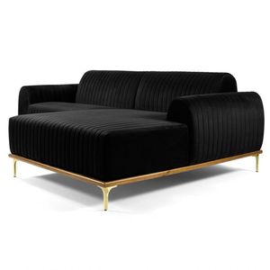 Sofá 300cm 5 Lugares Chaise Molino Veludo Preto