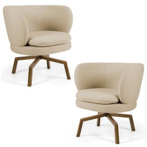 02 Poltronas Melissa Ka Castanho C129 Linho Bege Escuro