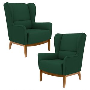 Kit 2 Poltronas Base Madeira Veludo Verde Musgo Domi