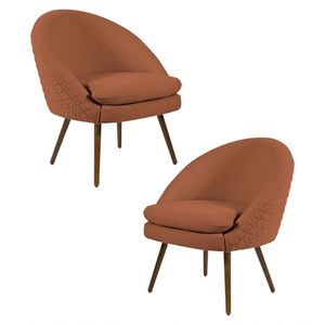 Kit 2 Poltronas Pés Palito Veludo Laranja Domi