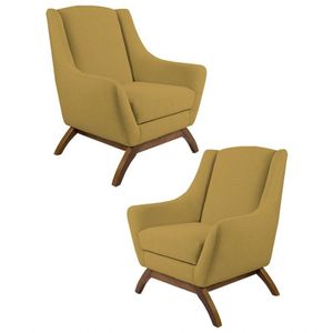 Kit 2 Poltronas Base Madeira Veludo Amarelo