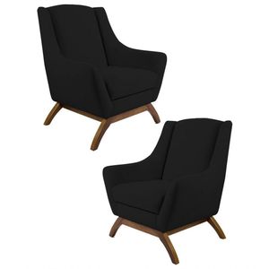 Kit 2 Poltronas Base Madeira Veludo Preto