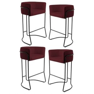 Kit 4 Banquetas Base Aço Preto Betina Veludo Marsala Domi