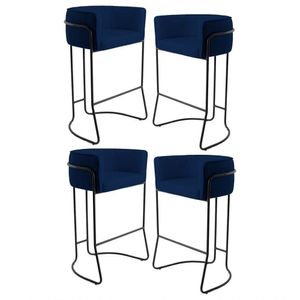 Kit 4 Banquetas Base Aço Preto Betina Veludo Marinho Domi
