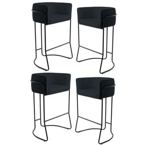 Kit 4 Banquetas Base Aço Preto Betina Veludo Black Domi
