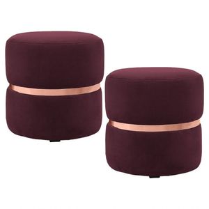 Kit 2 Puffs com Cinto Rosê Round B-278 Veludo Vermelho Domi