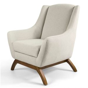 Poltrona Juliet Base de Madeira B-370 Linho Bege Cru Domi