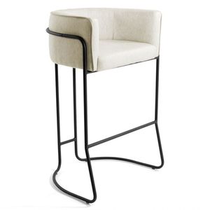 Banqueta Decorativa Base Aço Preto Bege Fosco