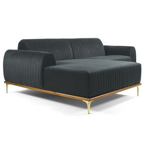 Sofá 300cm 5 Lugares Chaise Molino Veludo Cinza
