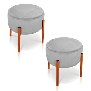 Kit 02 Puffs Iron Suede Cinza Base Metálica Cobre - D´rossi