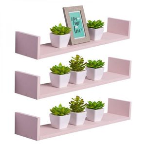 Kit 3 Prateleiras U 60 X 10cm Rosa Claro Suporte Invisível
