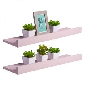 Kit 2 Prateleiras Porta Quadros 60 X 15cm Rosa Claro