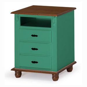 Mesa de Cabeceira 3 Gavetas e Nicho Laca Verde Musgo