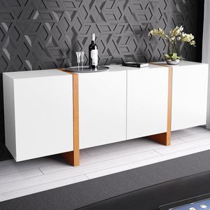 Buffet Barone 4 Portas 1 Gaveta Interna 160cm Laca Branca