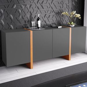 Buffet Barone 4 Portas 1 Gaveta Interna 180cm Laca Grafite