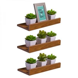 Kit 3 Prateleiras Porta Quadros 30 X 10cm Freijó Suporte Invisível