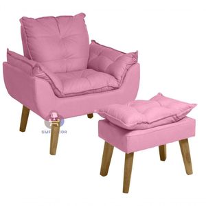 Poltrona e Puff Opala Suede Rose Smf Decor