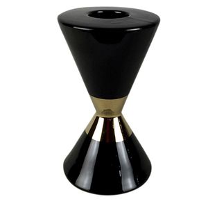 Castiçal Decorativo Cerâmica Preto e Dourado 18,5cm