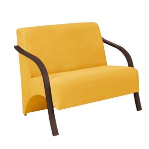 Poltrona Namoradeira Suede Braço Madeira Tecido Amarelo