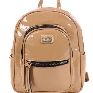 Mochila Feminina Luxo Verniz Alto Relevo Creme